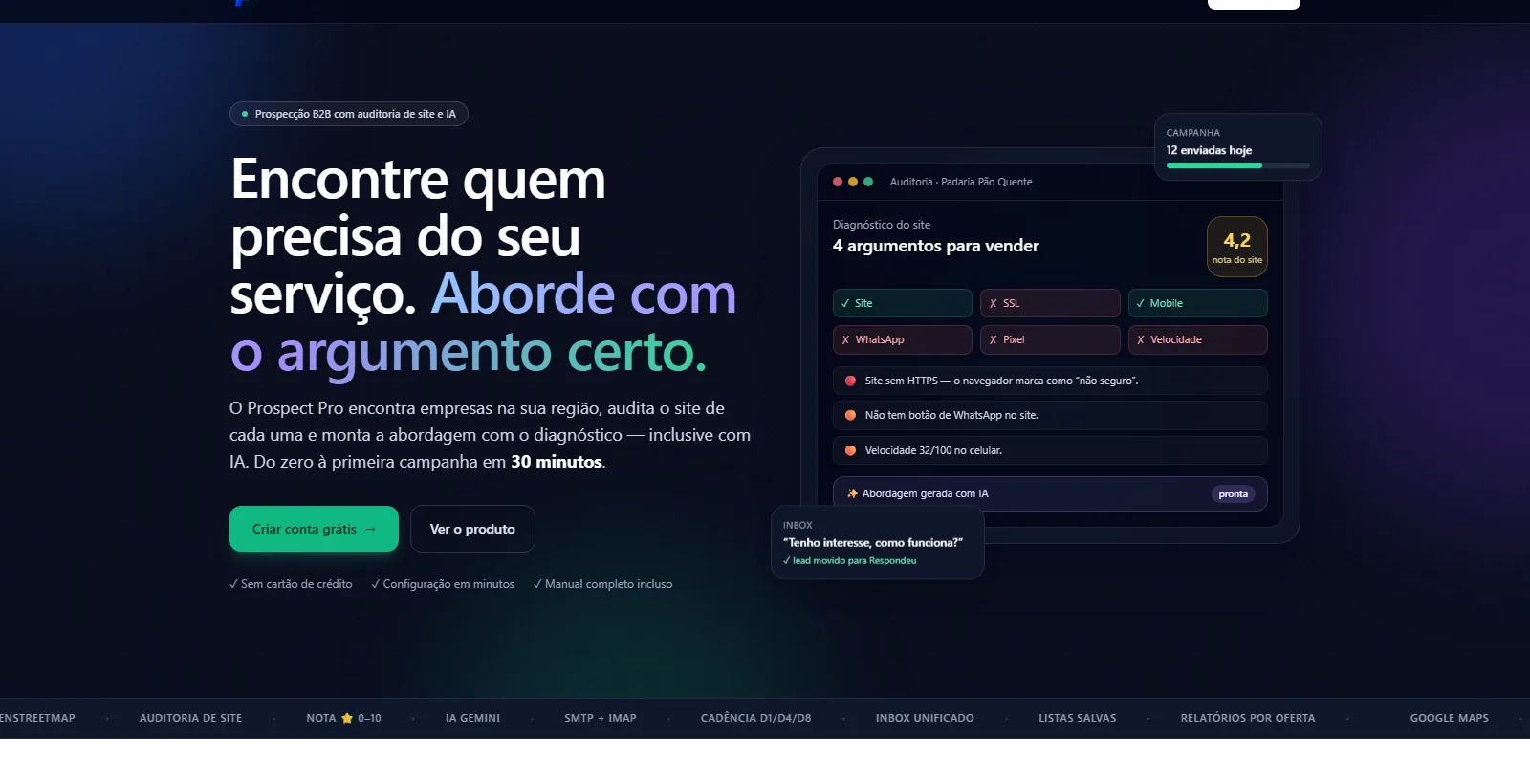 Prospect Pró — SaaS de prospecção B2B com auditoria de sites e IA